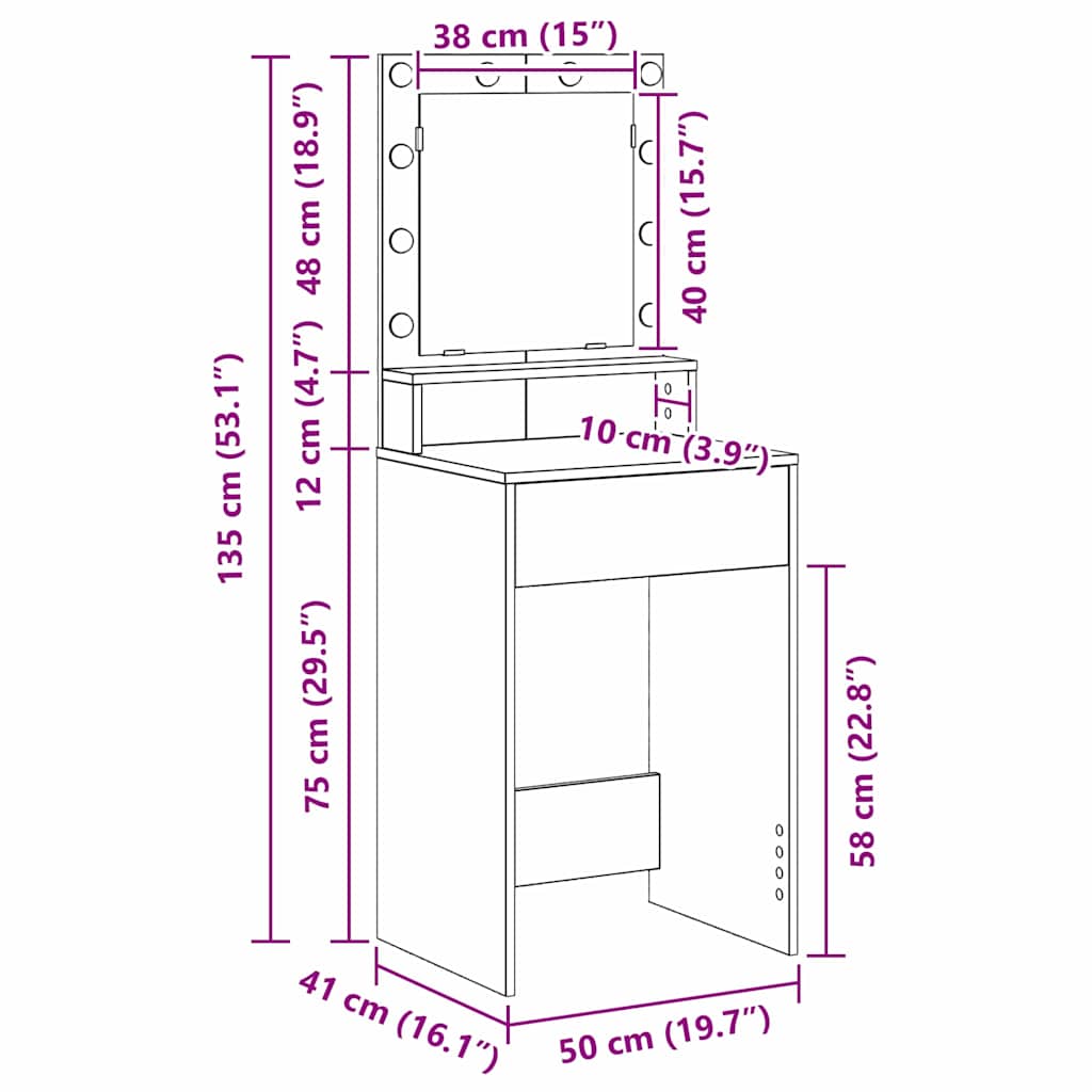 Τραπέζι περιποίησης με ράφι Παλιό ξύλο 50 x 41 x 135 εκ - Pakobazaar