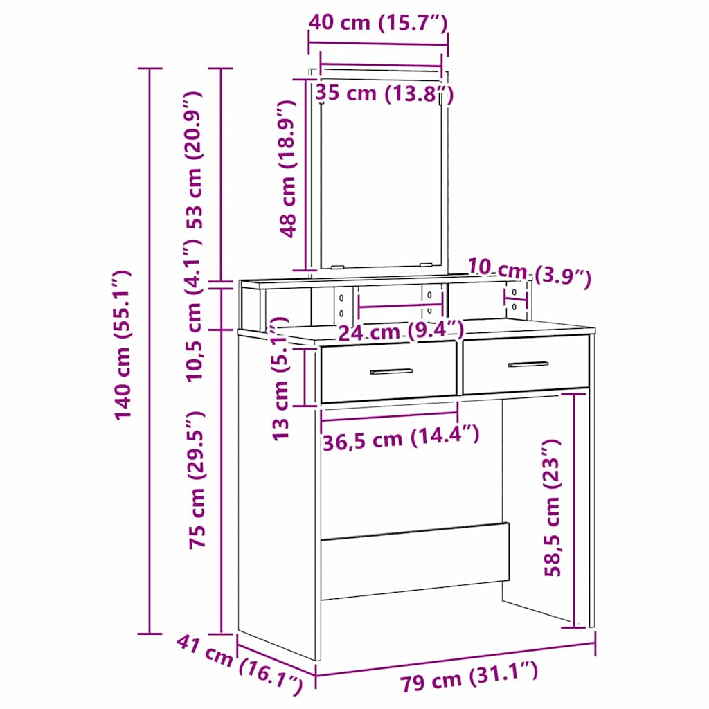 Τραπέζι περιποίησης με συρτάρι Καπνιστό Δρύς 79 x 41 x 140 εκ.