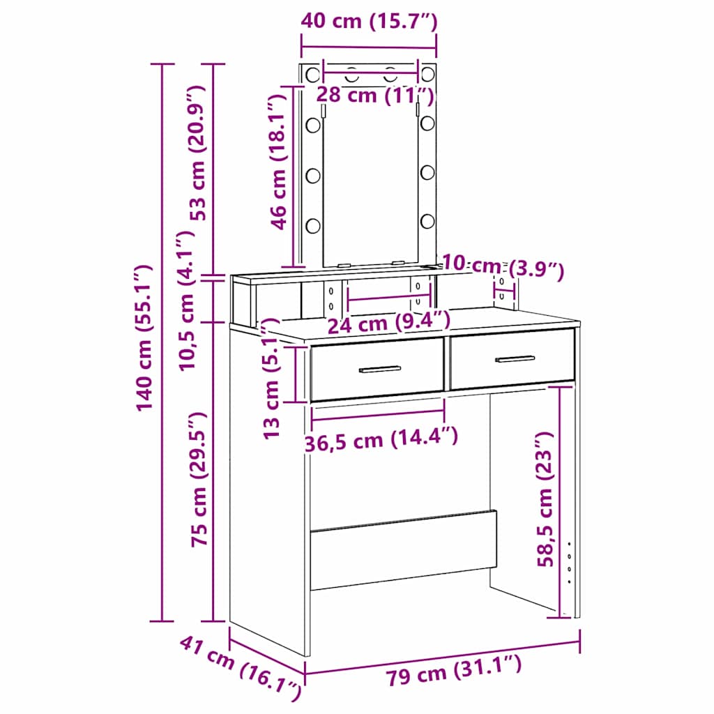 Τραπέζι περιποίησης Μαύρο 79 x 41 x 140 εκ. Επεξεργασμένο ξύλο - Pakobazaar