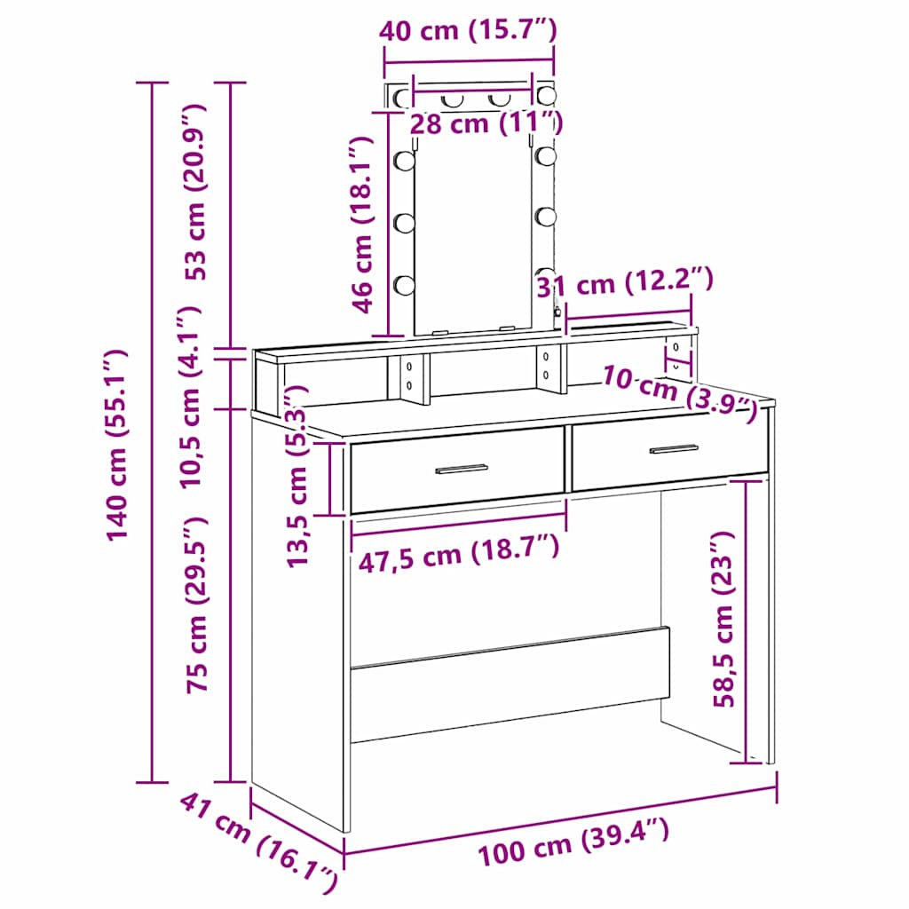 Τραπέζι περιποίησης Λευκό 100 x 41 x 140 εκ. Επεξεργασμένο ξύλο - Pakobazaar