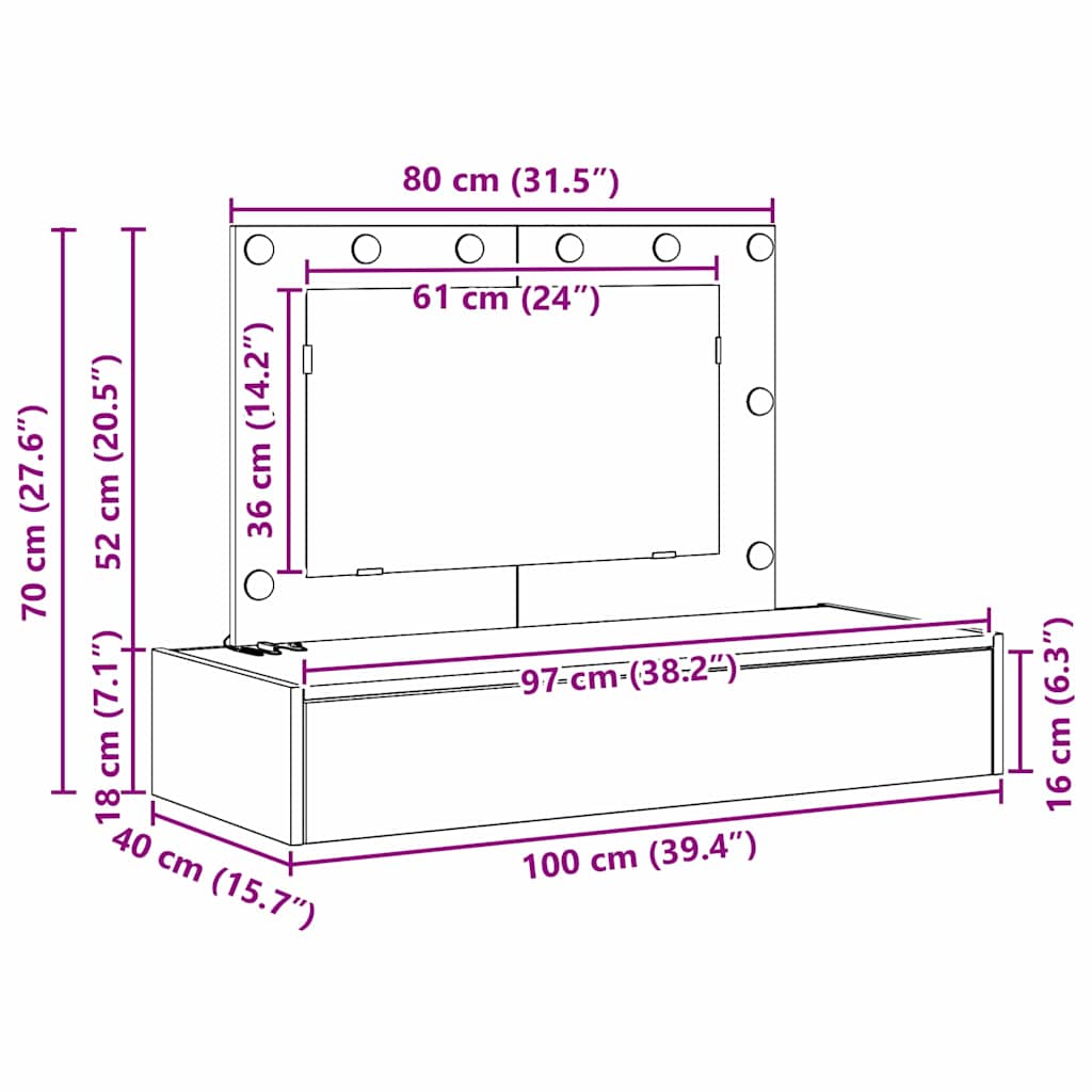 Τραπέζι περιποίησης Γκρι 100 x 40 x 70 εκ. Επεξεργασμένο ξύλο - Pakobazaar