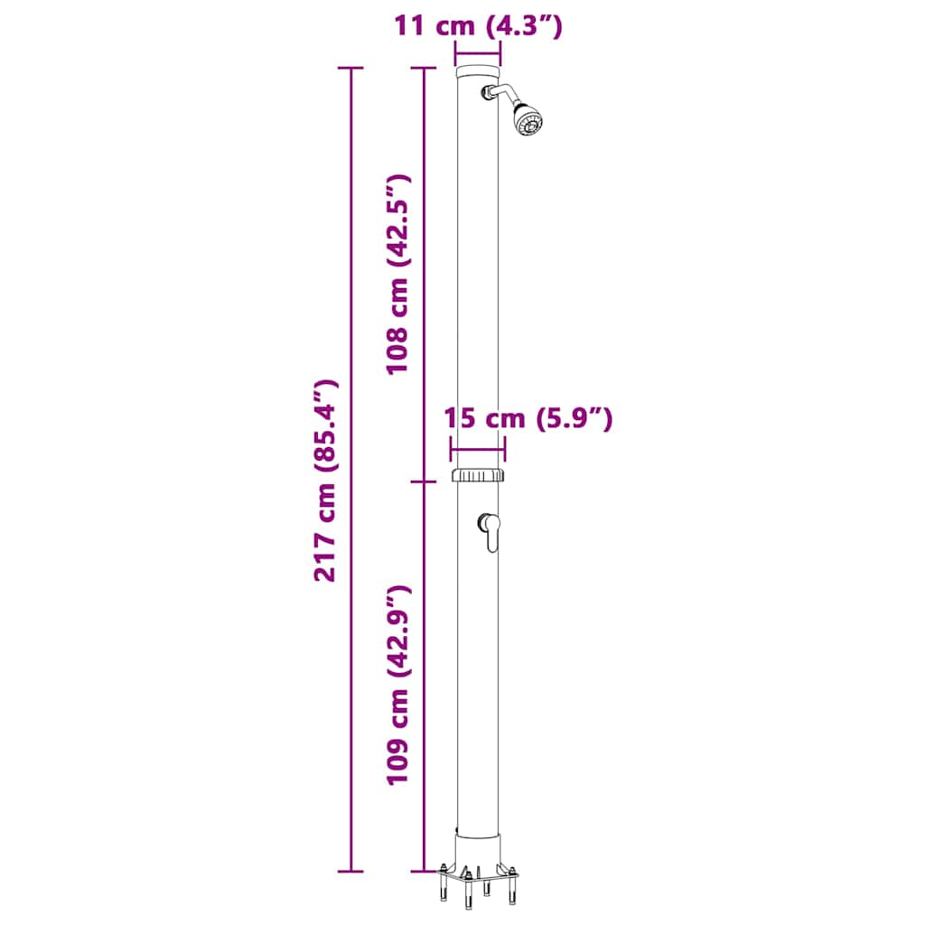 Υπαίθρια ηλιακή ντουζιέρα Μαύρο 217 εκ. PVC και Αλουμίνιο