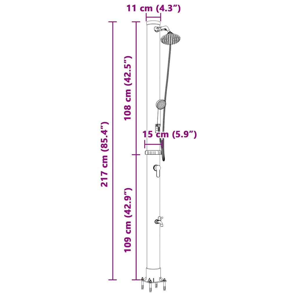 Υπαίθρια ηλιακή ντουζιέρα Μαύρο 217 εκ. PVC και Αλουμίνιο