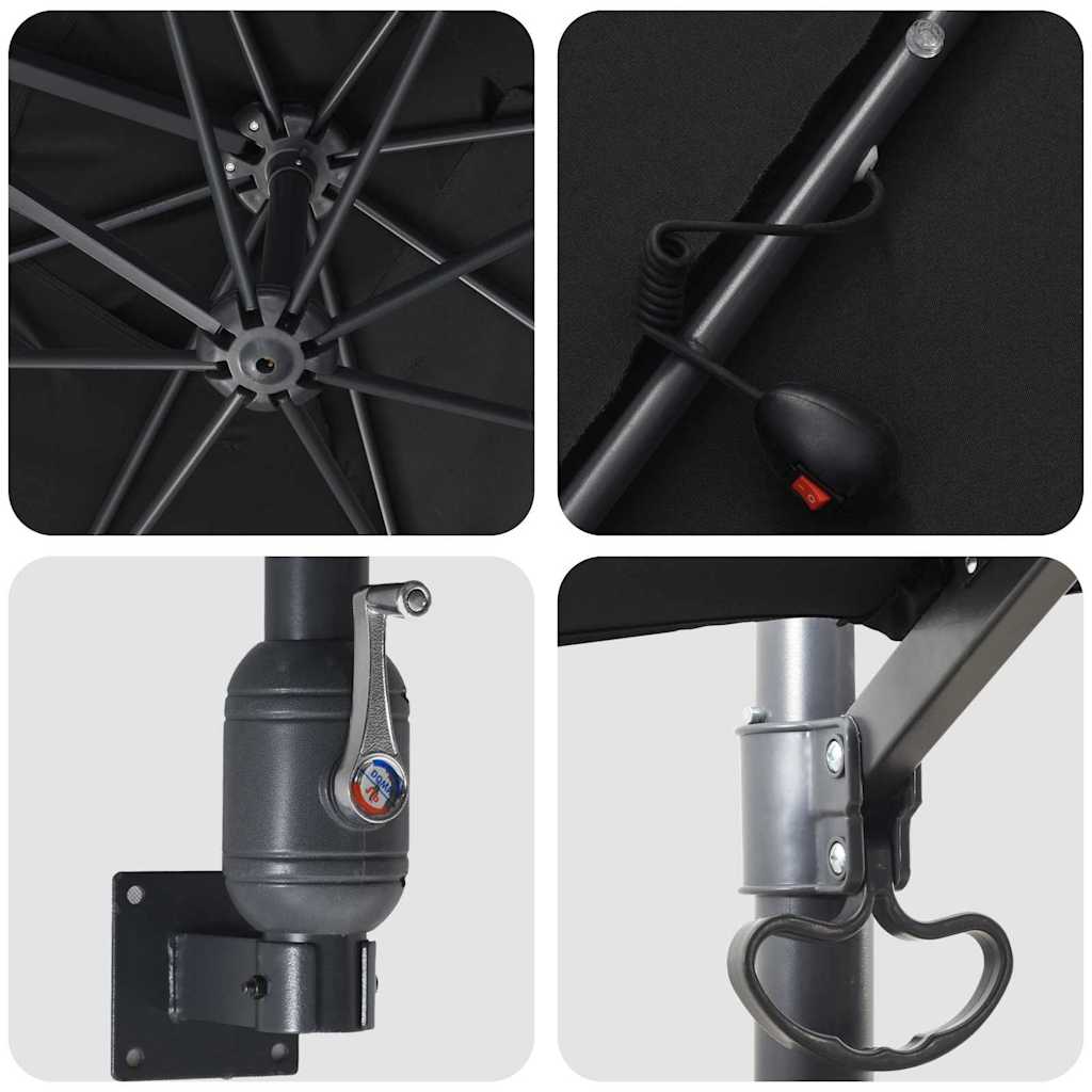 Ομπρέλα Κήπου με φώτα λωρίδας LED Μαύρο 248,5 x 247,5 x 160 εκ. - Pakobazaar