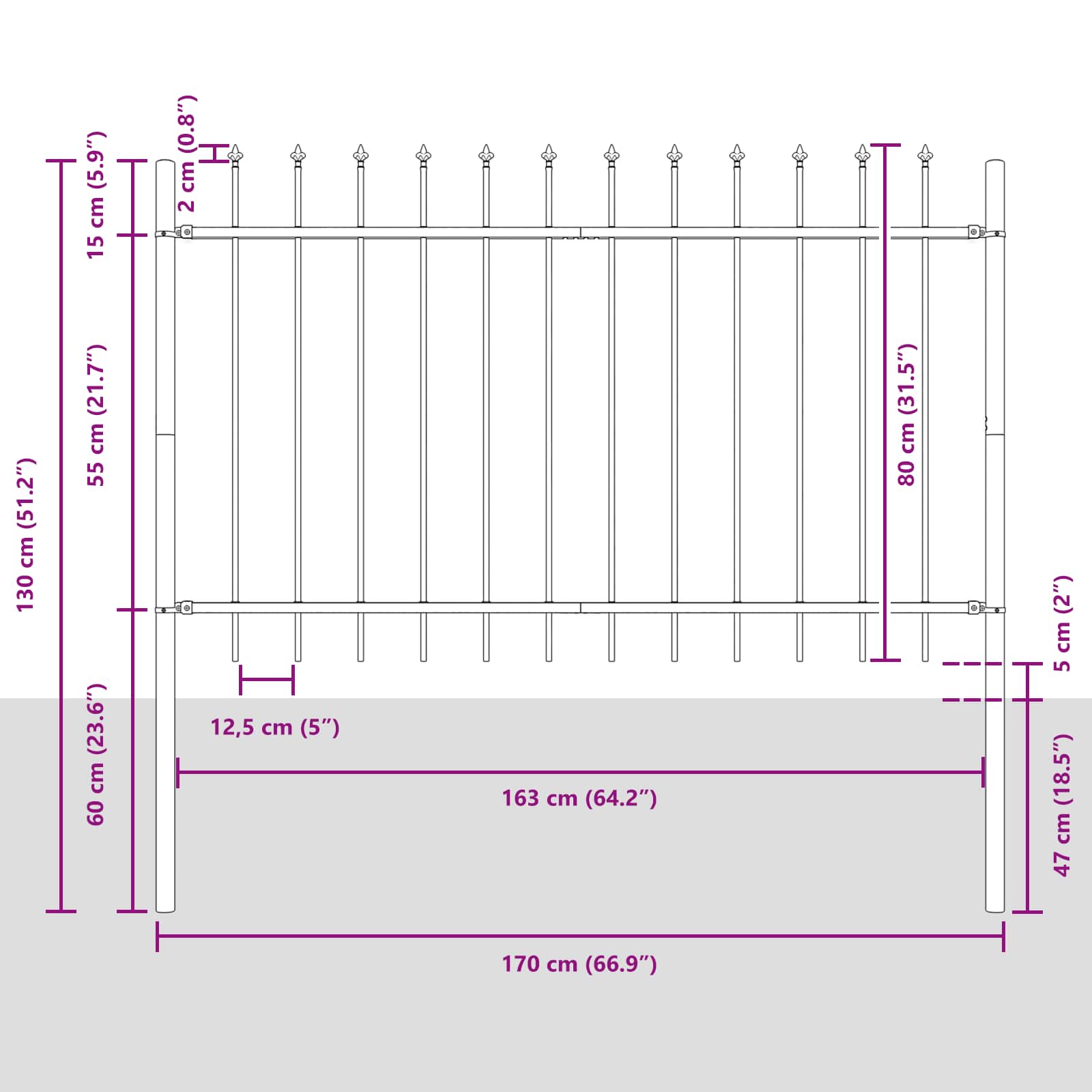 Φράχτης Κήπου 5 pcs Λευκό 8,5 x 0,8 μ Ατσάλι με Πούδρα