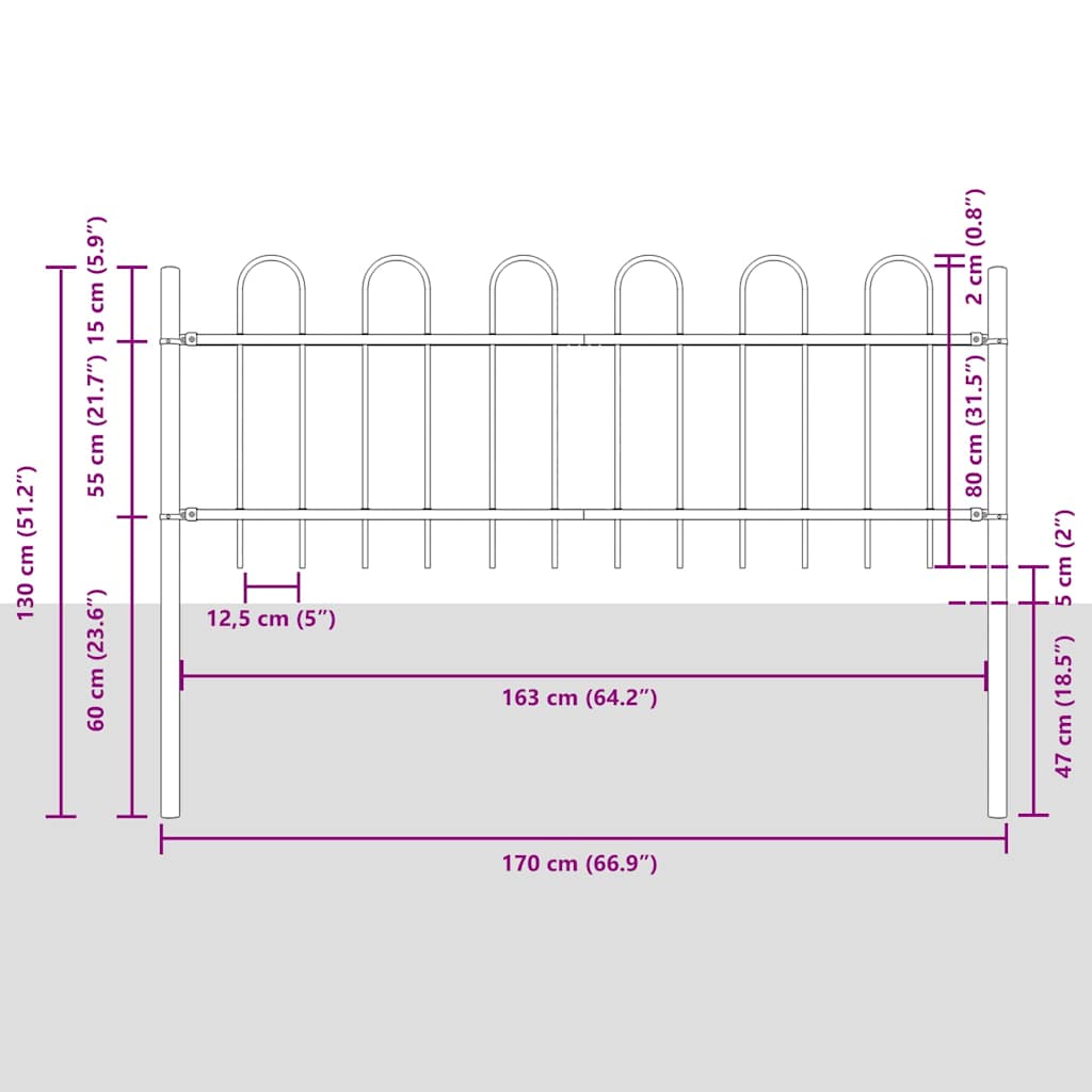 Φράχτης Κήπου 7 pcs Γκρι 11,9 x 0,8 μ Ατσάλι με Πούδρα