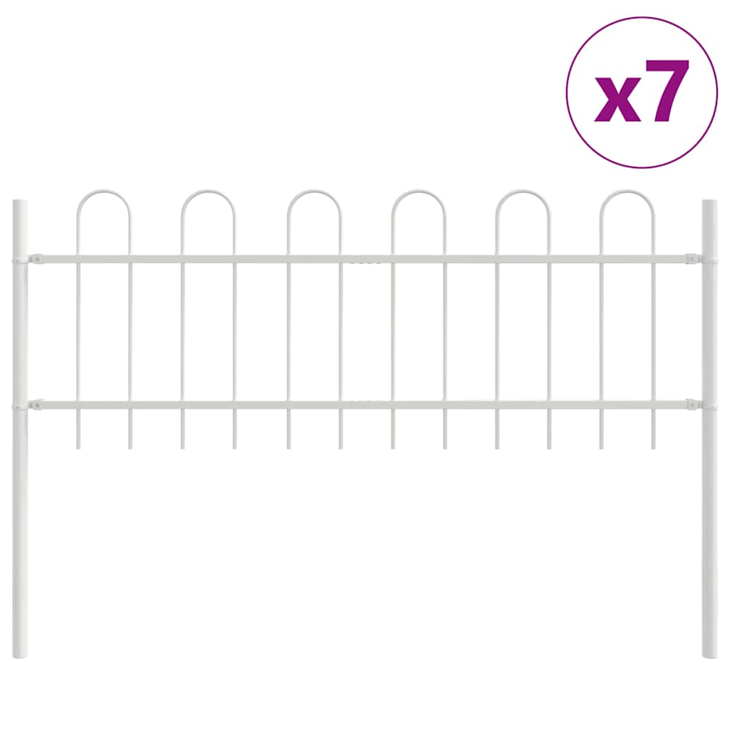 Φράχτης Κήπου 7 pcs Λευκό 11,9 x 0,6 μ Ατσάλι με Πούδρα