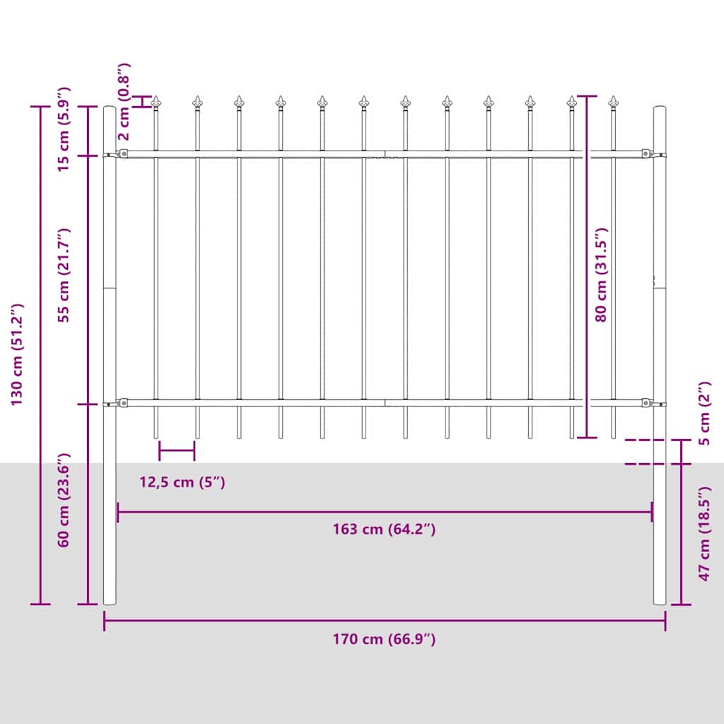 Φράχτης Κήπου 8 pcs Γκρι 13,6 x 0,8 μ Ατσάλι με Πούδρα