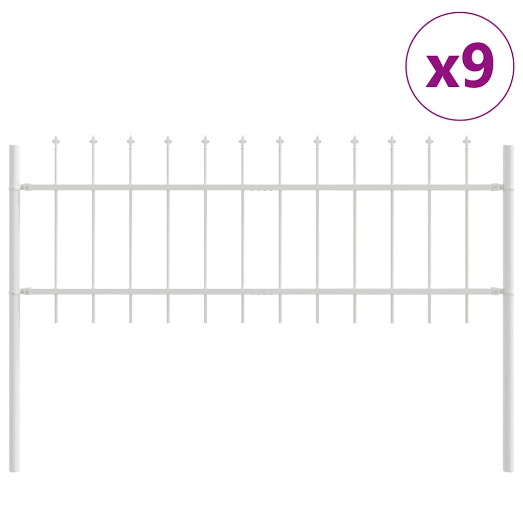 Φράχτης Κήπου 9 pcs Λευκό 15,3 x 0,6 μ Ατσάλι με Πούδρα