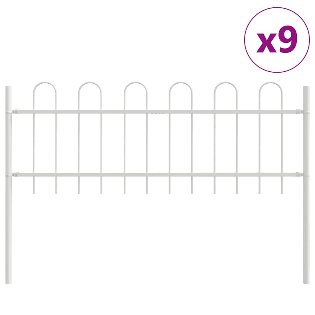 Φράχτης Κήπου 9 pcs Λευκό 15,3 x 0,6 μ Ατσάλι με Πούδρα