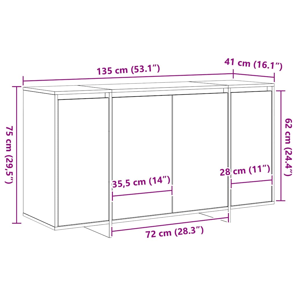 Πλαϊνό γραφείο Σκυρόδεμα Γκρι 135 x 41 x 75 εκ - Pakobazaar