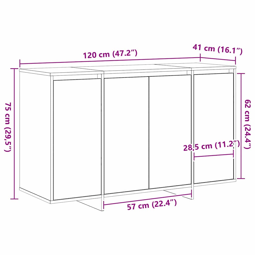 Πλαϊνό γραφείο Sonoma Δρυς 120 x 41 x 75 εκ. Επεξεργασμένο ξύλο