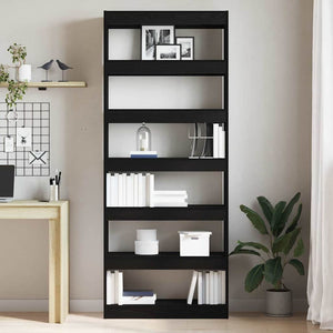 Βιβλιοθήκη 6 επιπέδων 80 x 30 x 198 εκ Επεξεργασμένο Ξύλο Μαύρο - Pakobazaar