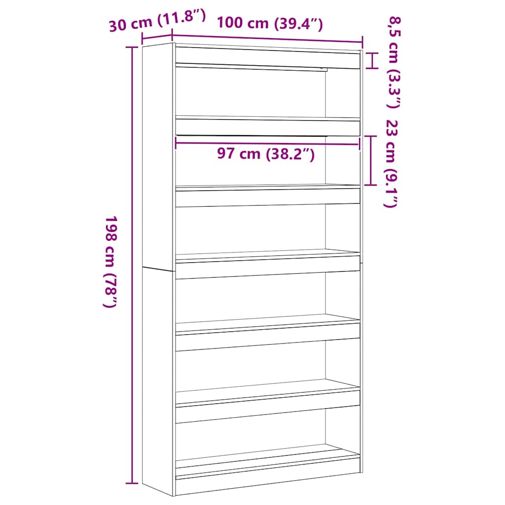 Βιβλιοθήκη Δρύς Sonoma 100 x 30 x 198 εκ. Επεξεργασμένο ξύλο