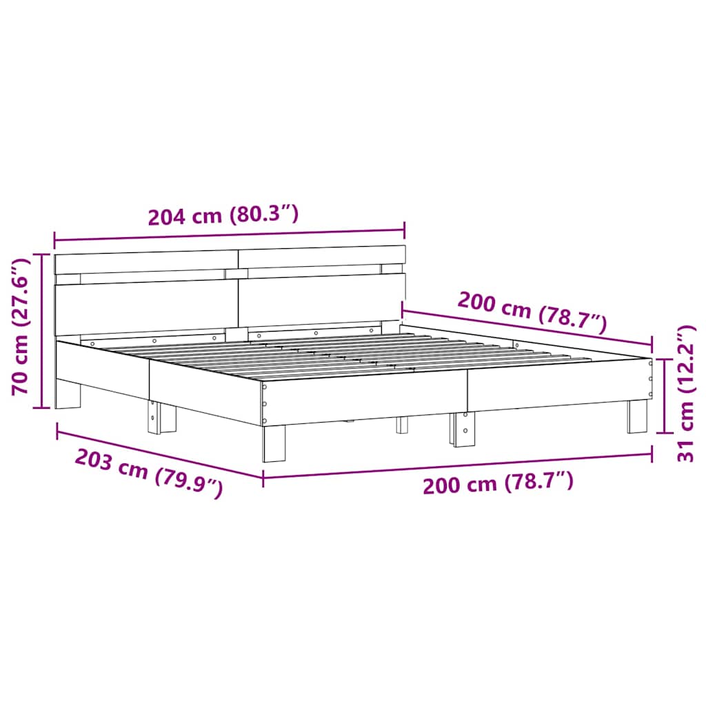 Σκελετός Κρεβατιού Μαύρη Οξυά 200 x 200 cm Επεξεργασμένο ξύλο