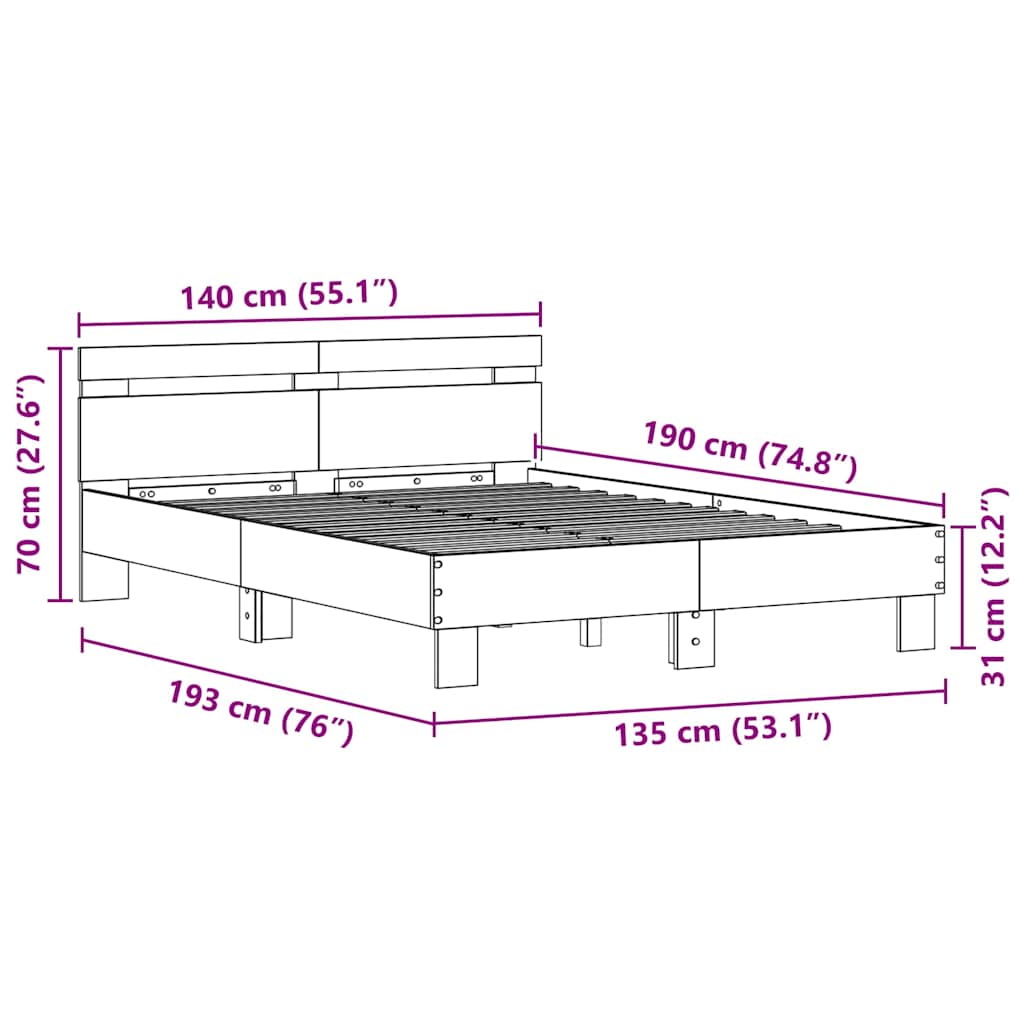 Σκελετός Κρεβατιού Μαύρη Οξυά 135 x 190 cm Επεξεργασμένο ξύλο