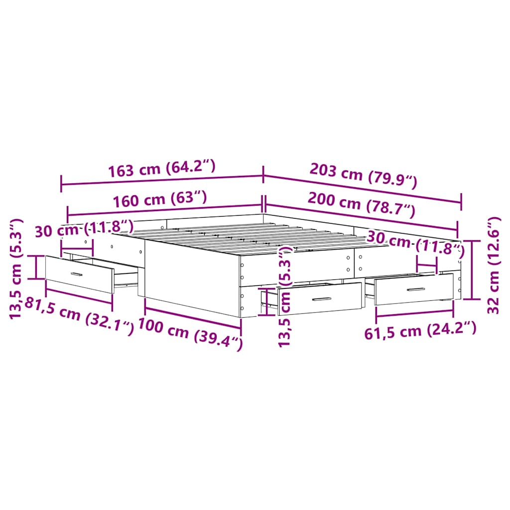Σκελετός Κρεβατιού Παλιό Ξύλο 160 x 200 cm Επεξεργασμένο ξύλο - Pakobazaar