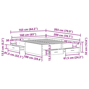 Σκελετός Κρεβατιού Μαύρη Οξυά 160 x 200 cm Επεξεργασμένο Ξύλο