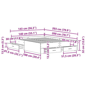 Σκελετός Κρεβατιού Παλιό Ξύλο 140 x 200 cm Επεξεργασμένο Ξύλο - Pakobazaar