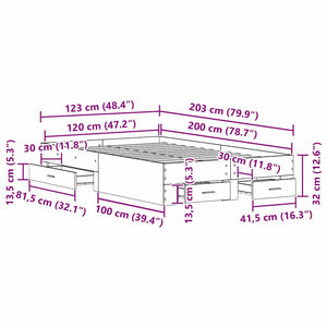 Σκελετός Κρεβατιού Artisan Oak 120 x 200 cm Επεξεργασμένο ξύλο - Pakobazaar
