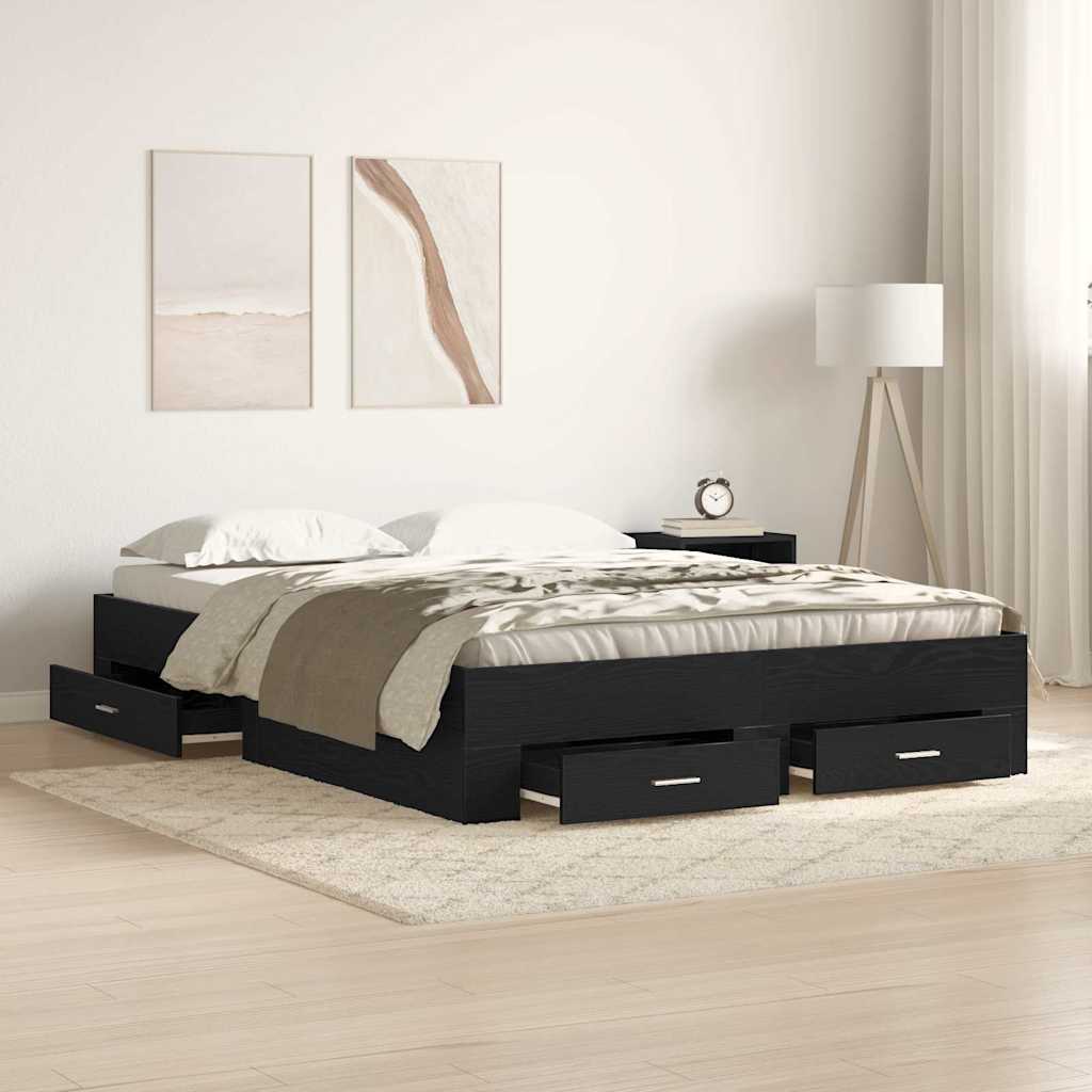 Σκελετός Κρεβατιού Μαύρη Οξυά 140 x 190 cm Επεξεργασμένο ξύλο