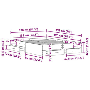 Σκελετός Κρεβατιού Παλιό Ξύλο 135 x 190 cm Επεξεργασμένο Ξύλο