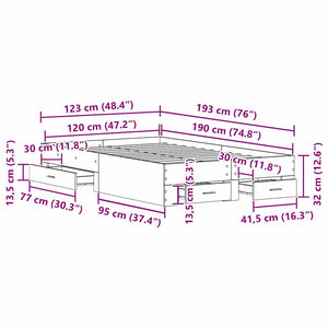Σκελετός Κρεβατιού Artisan Oak 120 x 190 cm Επεξεργασμένο ξύλο - Pakobazaar