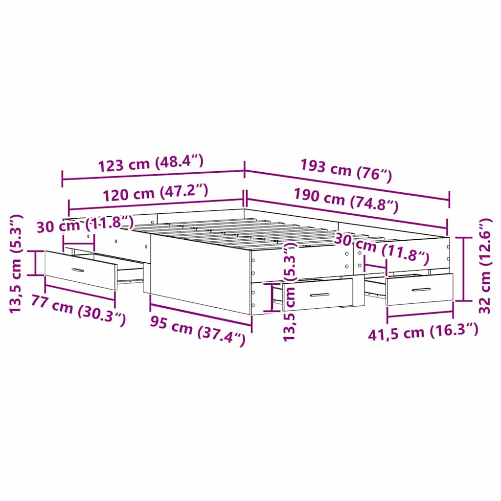 Σκελετός Κρεβατιού Μαύρη Οξυά 120 x 190 cm Επεξεργασμένο ξύλο