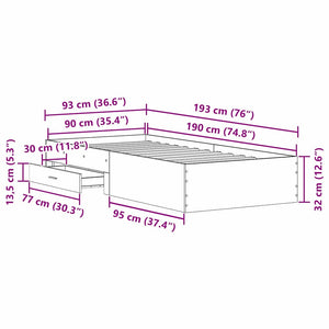 Σκελετός Κρεβατιού Παλιό Ξύλο 90 x 190 cm Επεξεργασμένο Ξύλο