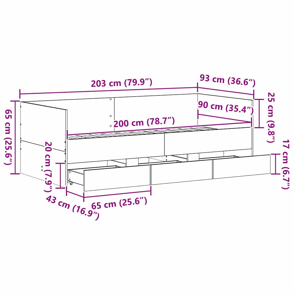 Καναπές Κρεβάτι Μαύρη Οξυά 90 x 200 cm Επεξεργασμένο ξύλο