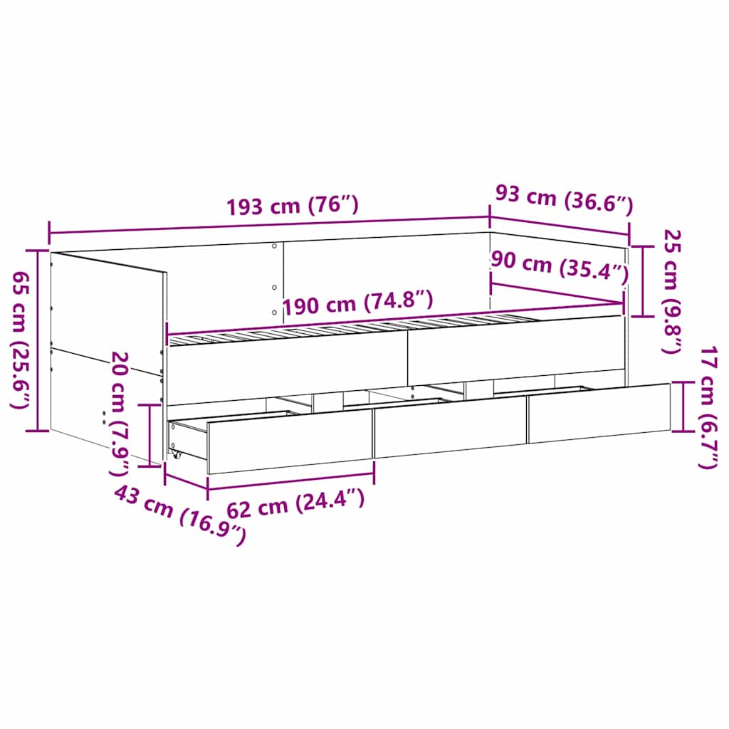 Καναπές Κρεβάτι Μαύρη Οξυά 90 x 190 cm Επεξεργασμένο ξύλο
