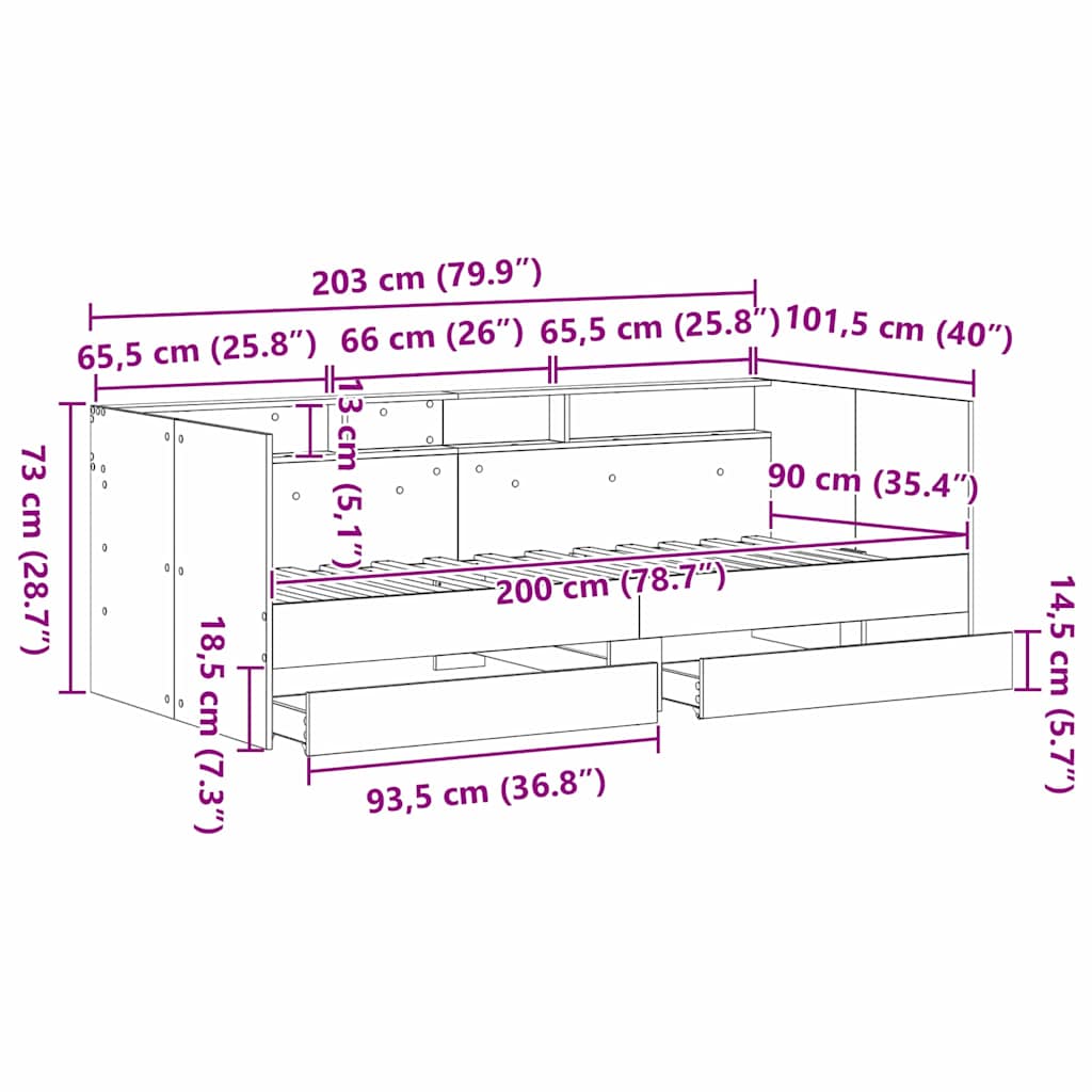 Καναπές Κρεβάτι Artisan Oak 90 x 200 cm Επεξεργασμένο ξύλο - Pakobazaar