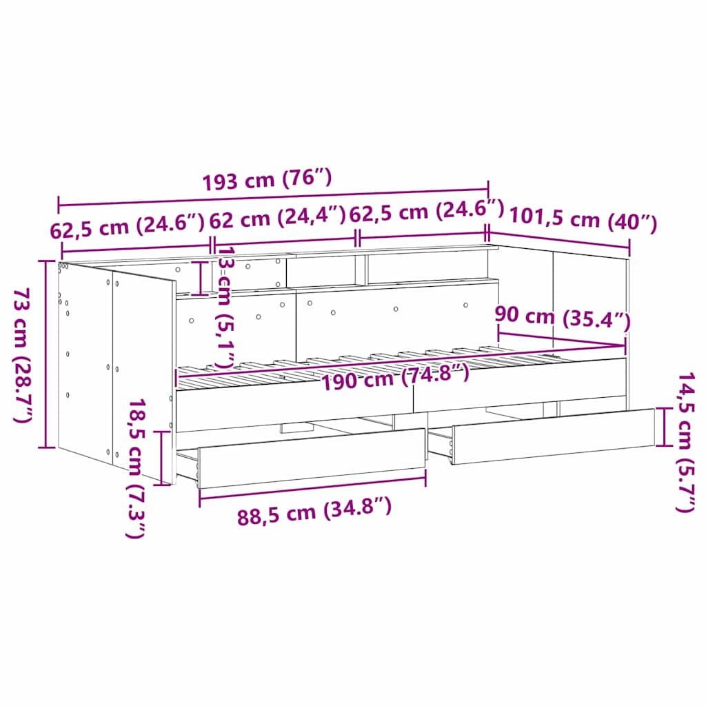 Καναπές Κρεβάτι Παλιό Ξύλο 90 x 190 cm Επεξεργασμένο ξύλο