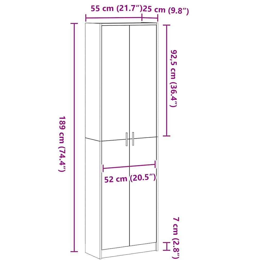 Ντουλάπι Γκρίζο Σονομα 55 x 25 x 189 εκ. Επεξεργασμένο ξύλο