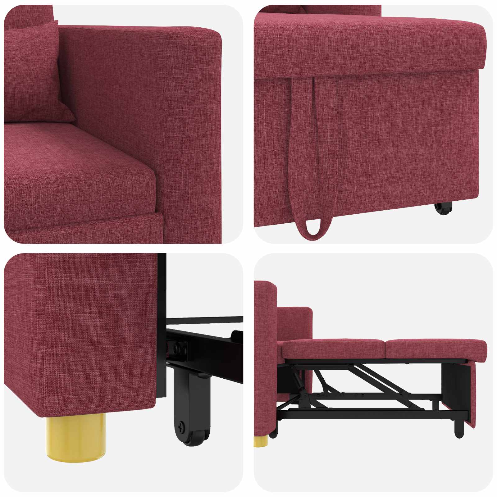 Καναπές Κρεβάτι Μονό Μπορντό 90 x 165 x 87 εκ. ύφασμα - Pakobazaar