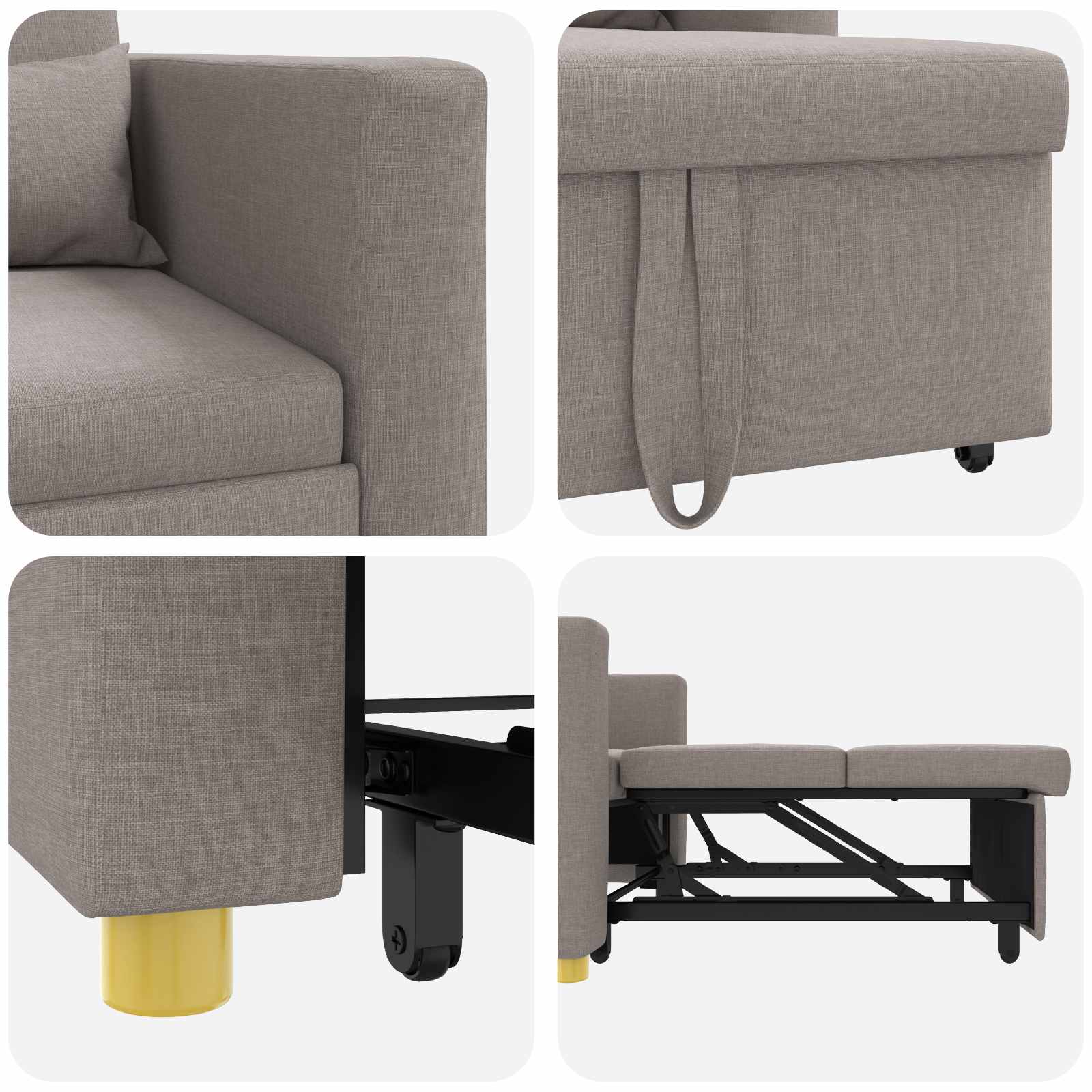 Καναπές Κρεβάτι Μονό με τροχούς Taupe 90 x 165 x 87 εκ. ύφασμα - Pakobazaar