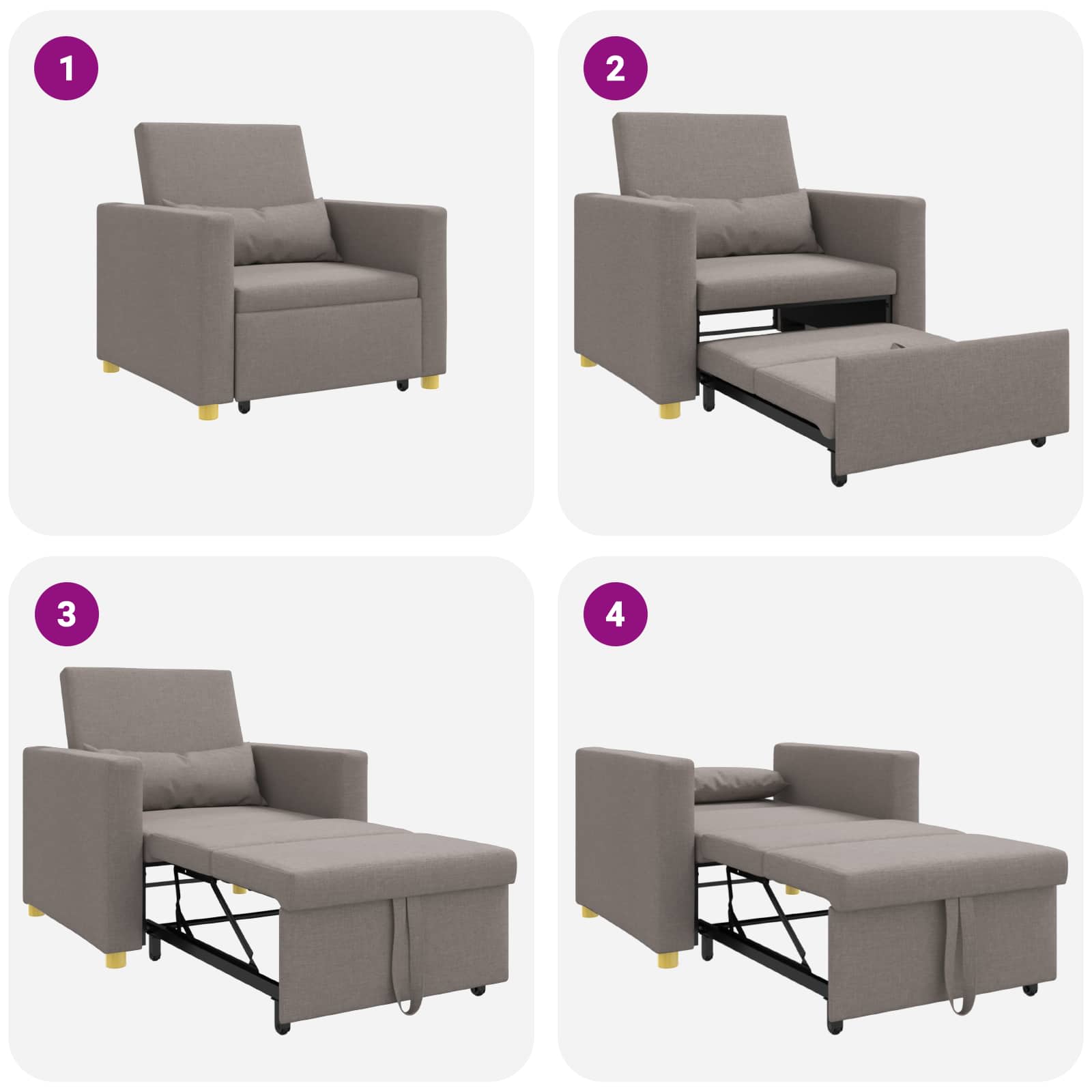 Καναπές Κρεβάτι Μονό με τροχούς Taupe 90 x 165 x 87 εκ. ύφασμα - Pakobazaar