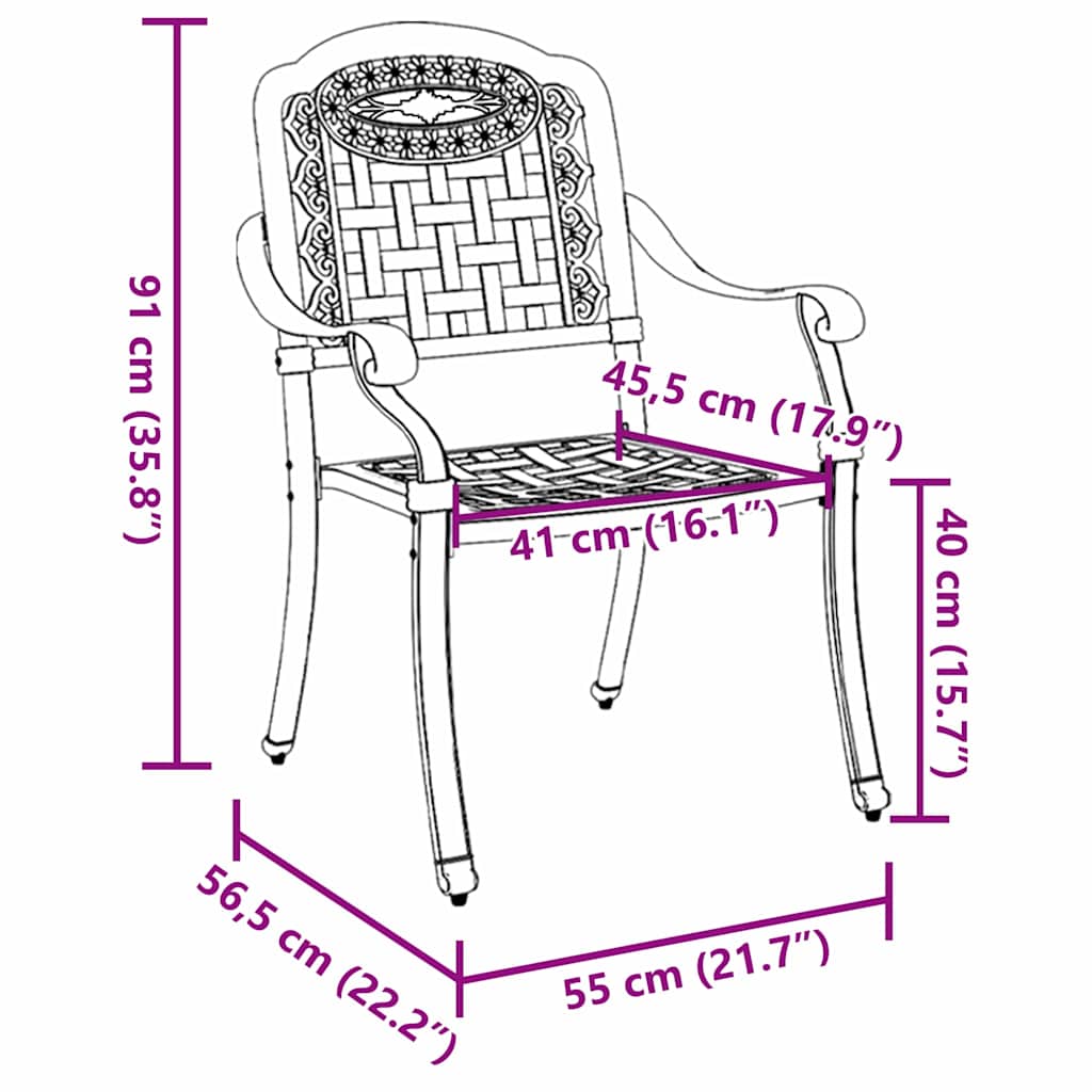 Καρέκλα Κήπου 2 pcs Μπρονζέ 55 x 56,5 x 91εκ Αλουμίνιο