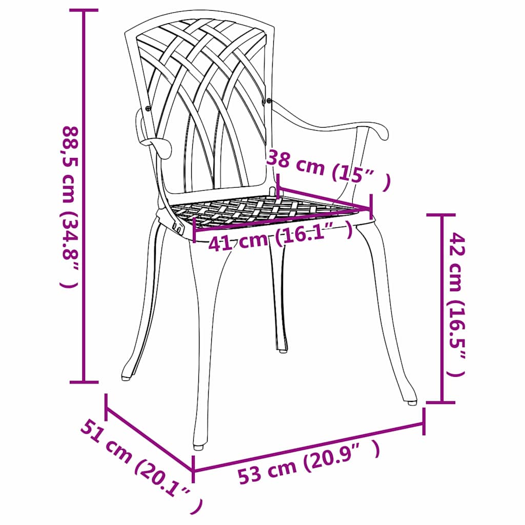 Καρέκλα Κήπου 2 pcs Μαύρο 53 x 51 x 88,5 εκ. Αλουμίνιο - Pakobazaar