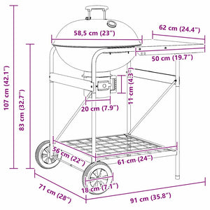 Εξωτερική ψησταριά με τροχούς Μαύρο 91 x 71 x 107 εκ. Μέταλλο - Pakobazaar