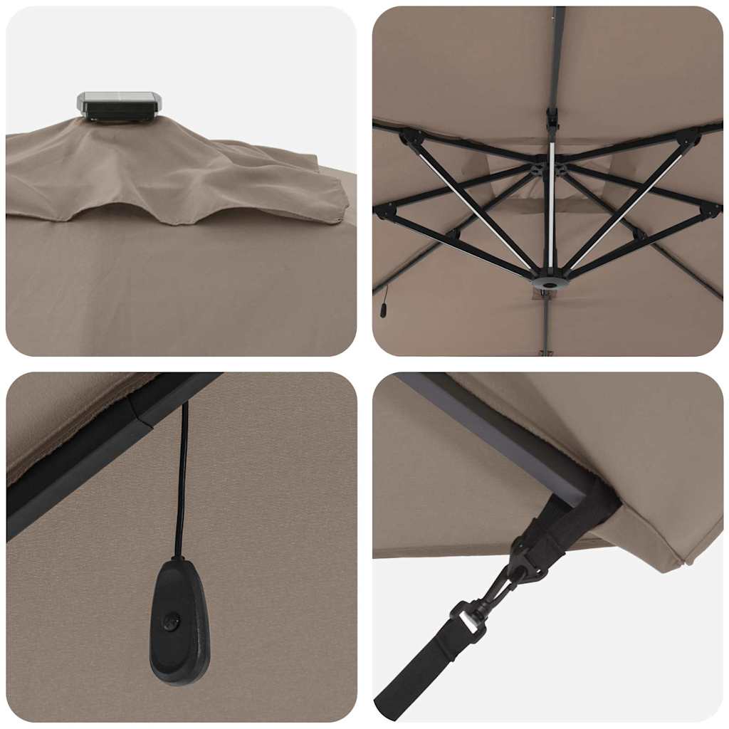 Ομπρέλα ηλίου με φώτα λωρίδας LED Taupe 286 x 284 x 270 εκ - Pakobazaar