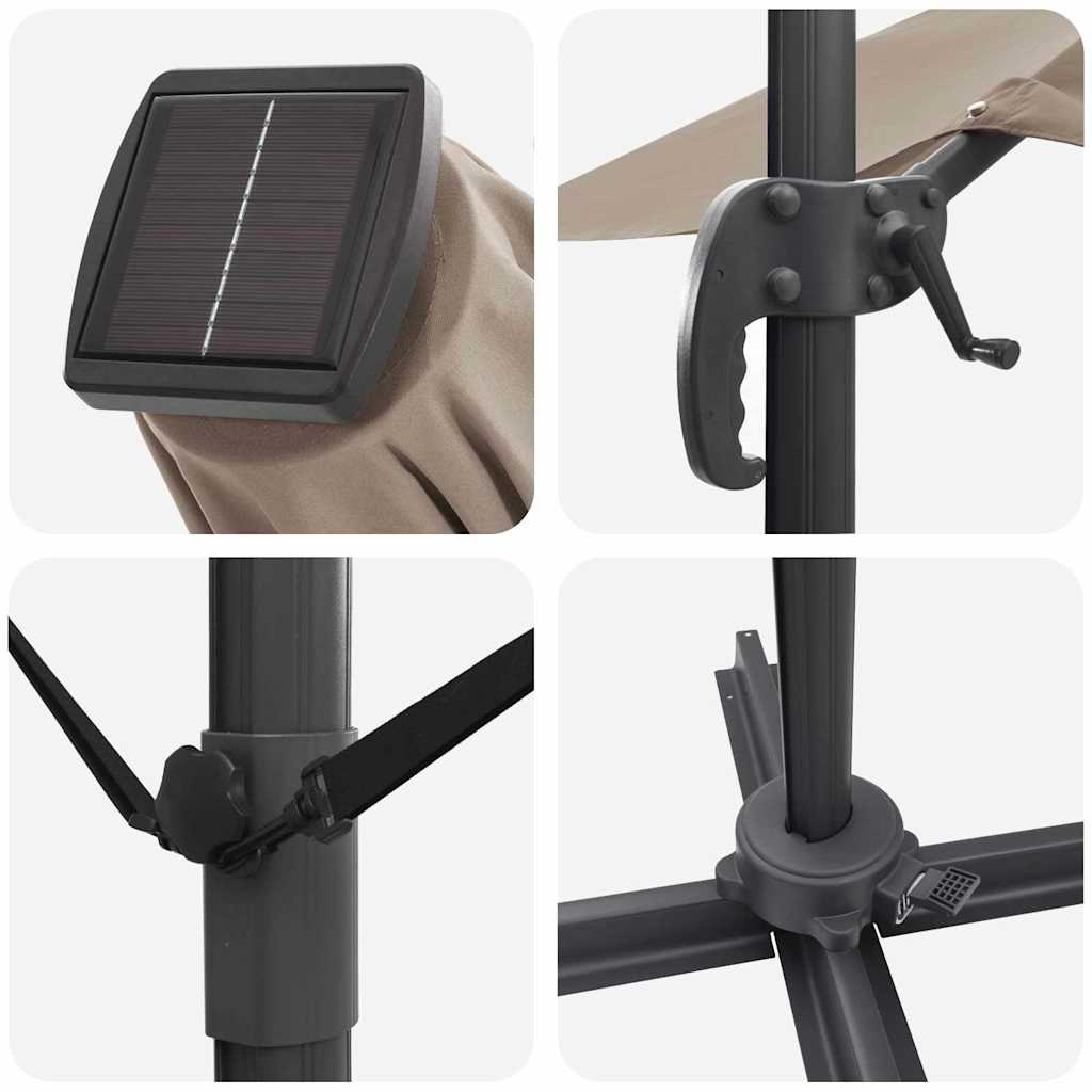 Ομπρέλα ηλίου με φώτα λωρίδας LED Taupe 352 x 251 x 265 εκ. - Pakobazaar