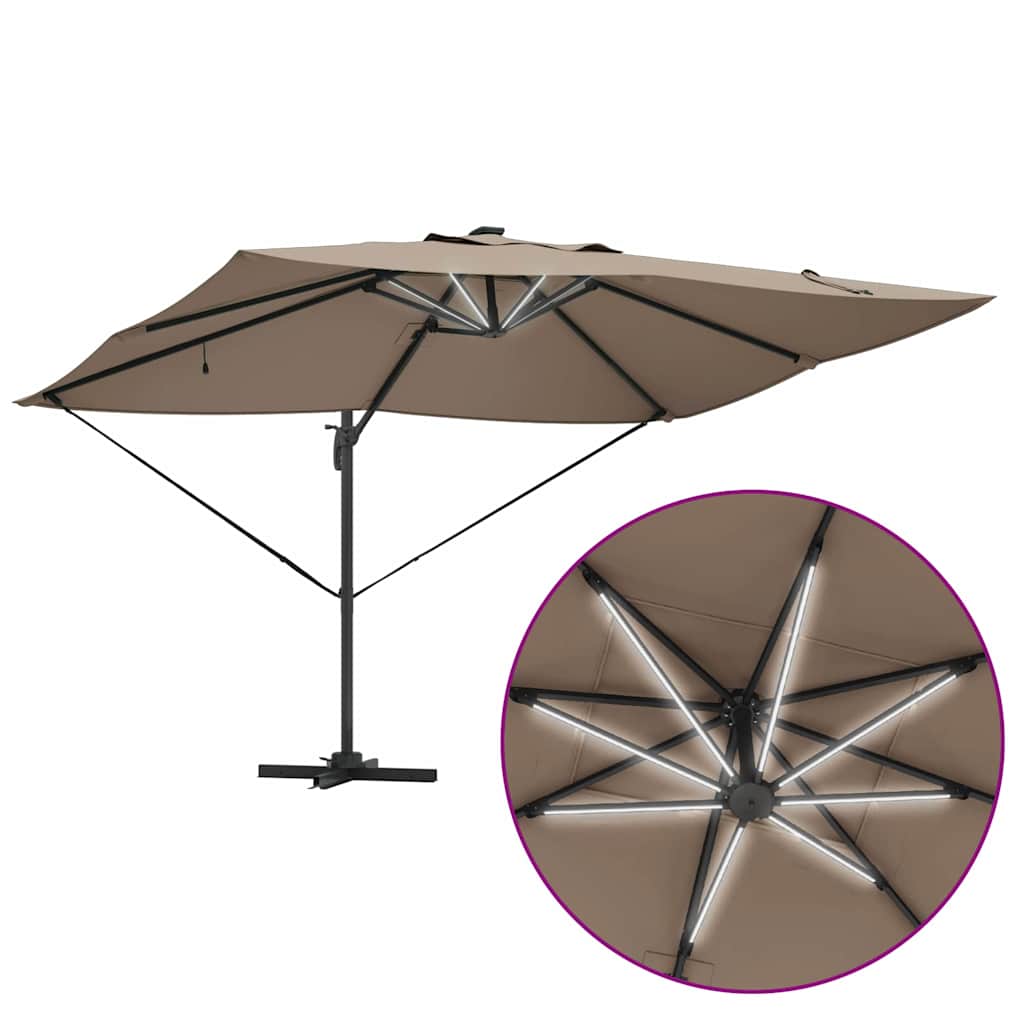 Ομπρέλα ηλίου με φώτα λωρίδας LED Taupe 352 x 251 x 265 εκ. - Pakobazaar