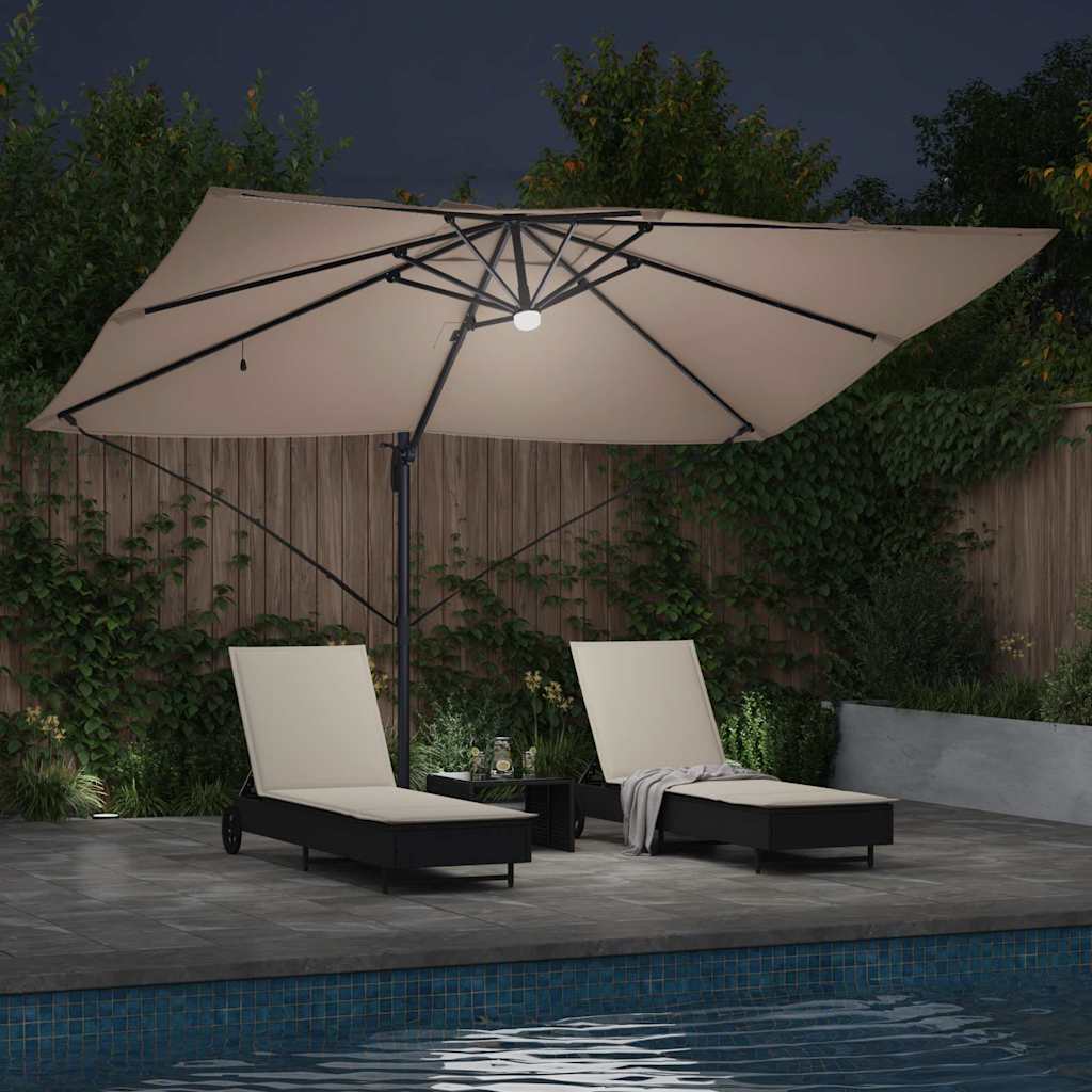 Ομπρέλα ηλίου με φώτα λωρίδας LED Taupe 351 x 250 x 253 εκ - Pakobazaar