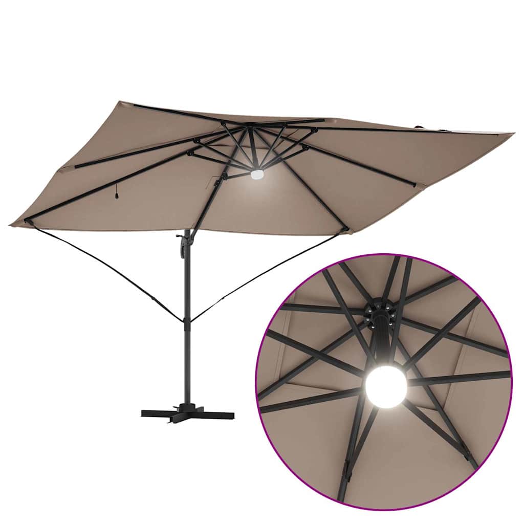 Ομπρέλα ηλίου με φώτα λωρίδας LED Taupe 351 x 250 x 253 εκ - Pakobazaar