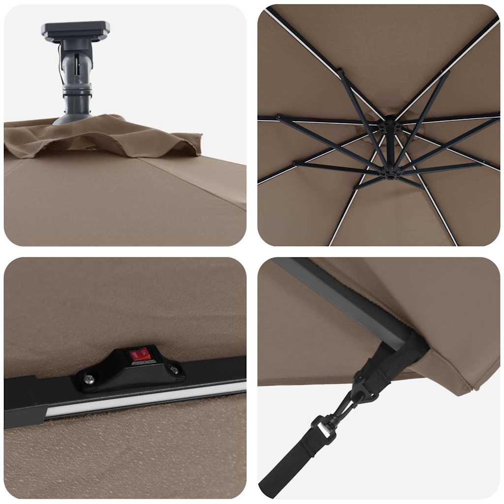 Ομπρέλα ηλίου με φώτα λωρίδας LED Taupe 294 x 294 x 248 cm - Pakobazaar
