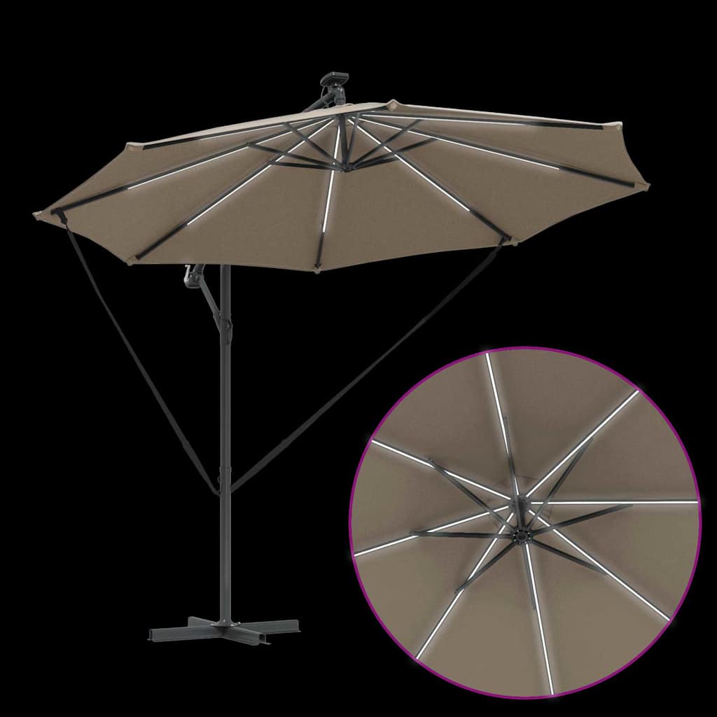 Ομπρέλα ηλίου με φώτα λωρίδας LED Taupe 294 x 294 x 248 cm - Pakobazaar