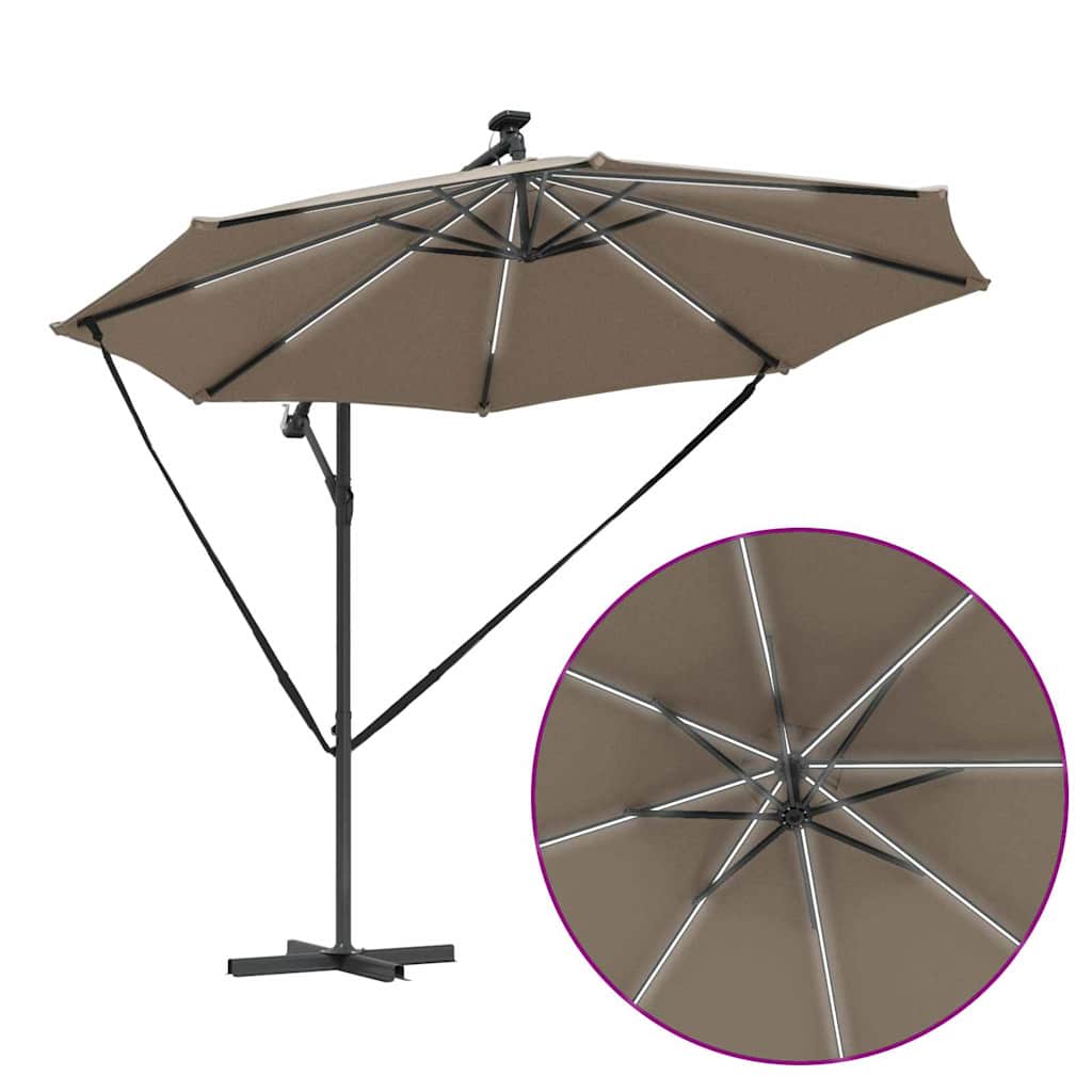 Ομπρέλα ηλίου με φώτα λωρίδας LED Taupe 294 x 294 x 248 cm - Pakobazaar