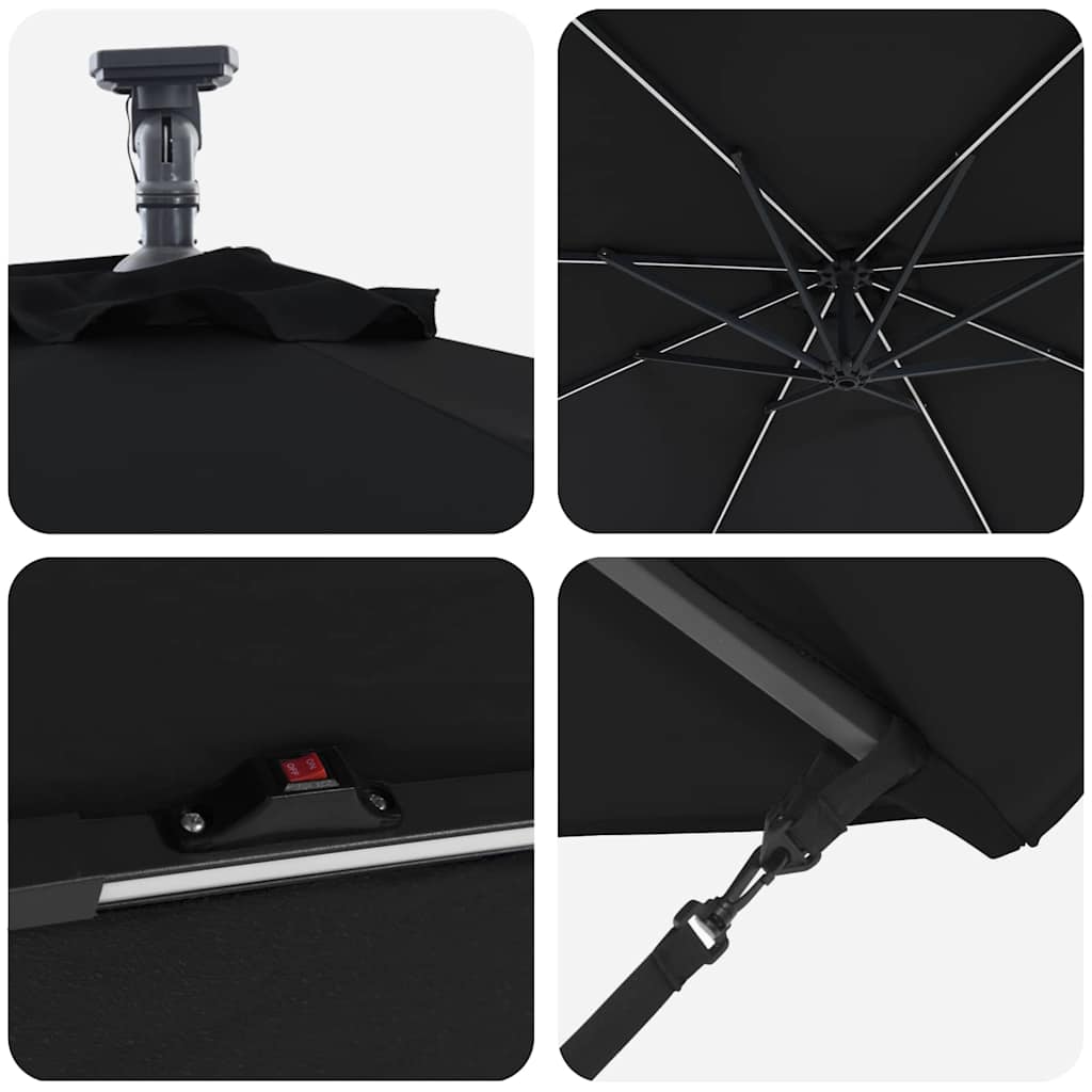 Ομπρέλα ηλίου με φώτα λωρίδας LED Μαύρο 294 x 294 x 248 cm - Pakobazaar