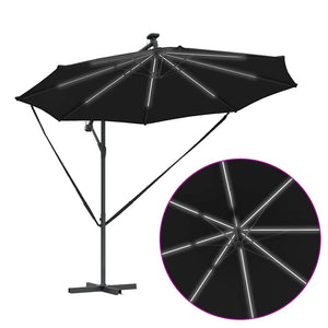Ομπρέλα ηλίου με φώτα λωρίδας LED Μαύρο 294 x 294 x 248 cm - Pakobazaar